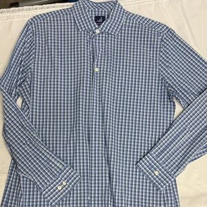 johnnie-O Men's Blue and White Checkered Shirt